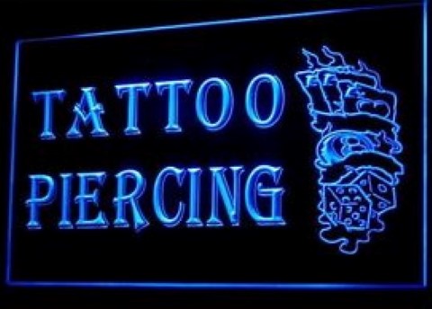 Tattoo Piercing Play Card Dice 8 Ball Lucky LED Neon Sign